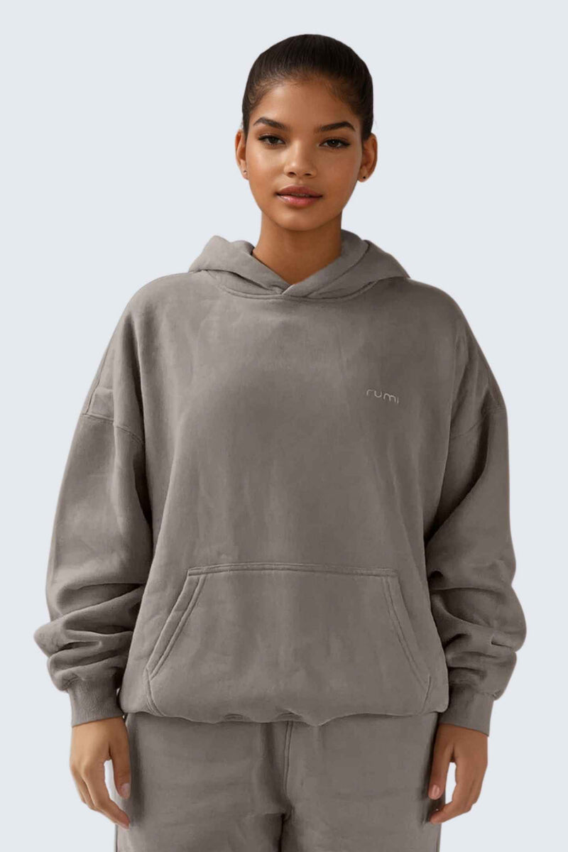 WU Moon Dento Sweatshirt Oversize Fleece + Hoodie - Camel