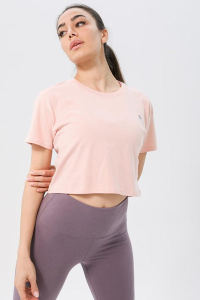 Rumi Earth - W Moon Cropped Tee - Light Coral - R111111LTP - Tops