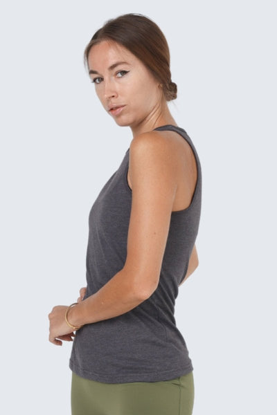 Rumi Earth - W Moon High - Neck Racerback Tank - Graphite Heather - R111220GHS - Tops