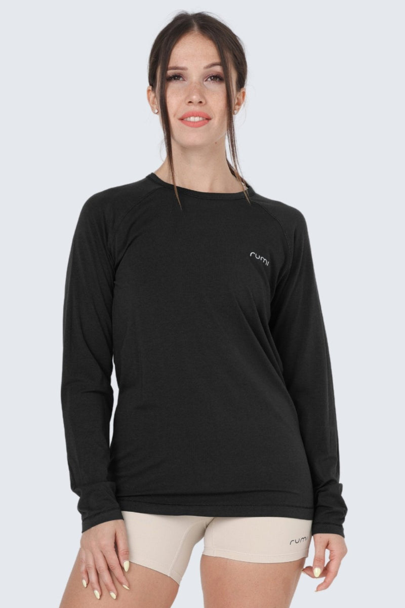 Rumi Earth - WU Move Tee Long Sleeve - Black - R521515BKP - Tops