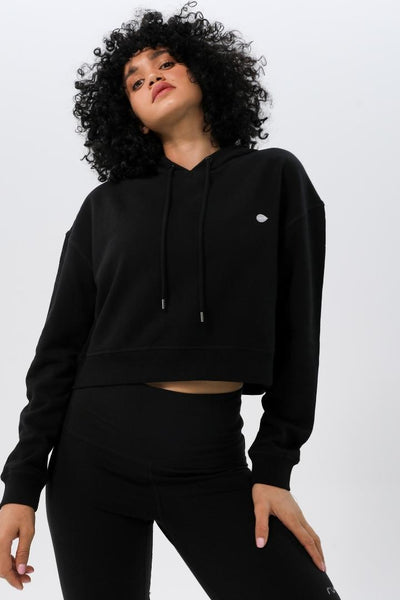 Rumi Earth Moon Cropped Hoodie Sweatshirt - Black 3