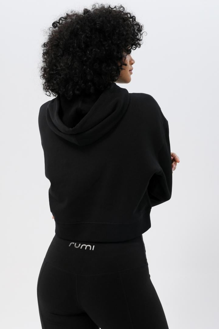 Rumi Earth Moon Cropped Hoodie Sweatshirt - Black 5